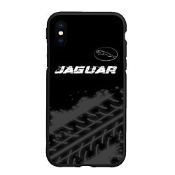 Чехол iPhone XS Max матовый Jaguar speed на темном фоне со следами шин: символ, цвет: 3D-черный