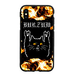 Чехол iPhone XS Max матовый Burzum рок кот и огонь, цвет: 3D-черный