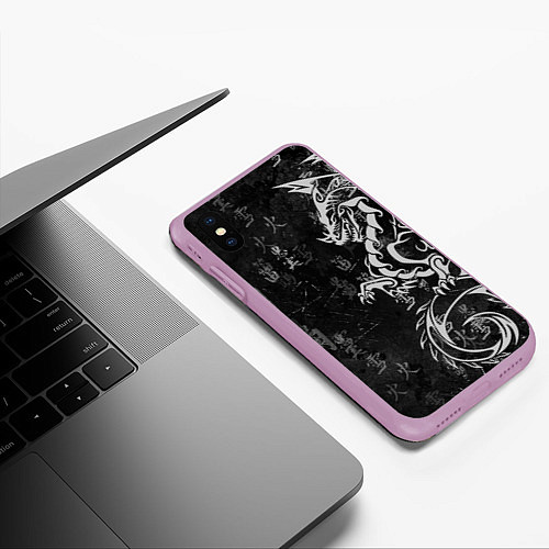 Чехол iPhone XS Max матовый White dragon - grunge / 3D-Сиреневый – фото 3