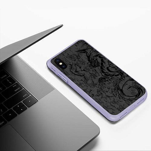 Чехол iPhone XS Max матовый Black dragon - grunge / 3D-Светло-сиреневый – фото 3