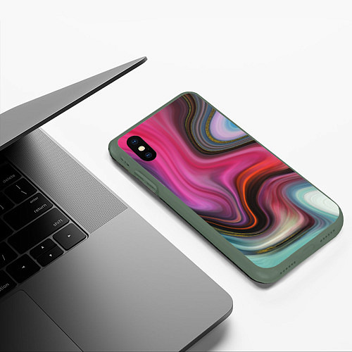 Чехол iPhone XS Max матовый Pink wave / 3D-Темно-зеленый – фото 3