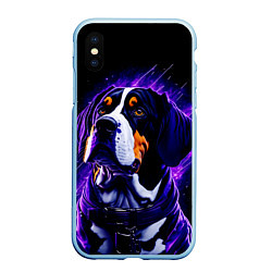 Чехол iPhone XS Max матовый Бигль - фиолетовый неон, цвет: 3D-голубой