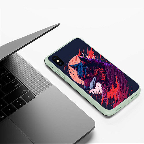 Чехол iPhone XS Max матовый Нейросетевой волк / 3D-Салатовый – фото 3