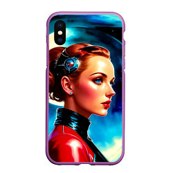 Чехол iPhone XS Max матовый Девушка связист в космосе, цвет: 3D-фиолетовый