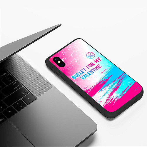 Чехол iPhone XS Max матовый Bullet For My Valentine neon gradient style: симво / 3D-Черный – фото 3