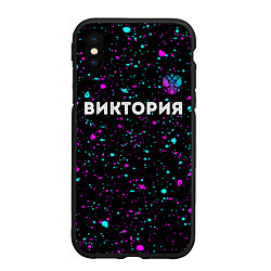 Чехол iPhone XS Max матовый Виктория и неоновый герб России: символ сверху