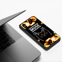 Чехол iPhone XS Max матовый Muse рок кот и огонь, цвет: 3D-черный — фото 2