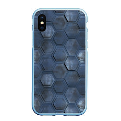 Чехол iPhone XS Max матовый Металлические плиты, цвет: 3D-голубой