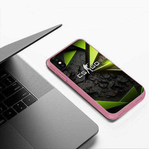 Чехол iPhone XS Max матовый CS GO green black abstract / 3D-Малиновый – фото 3