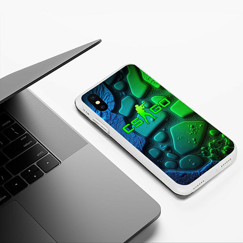 Чехол iPhone XS Max матовый CS GO green black abstract / 3D-Белый – фото 3