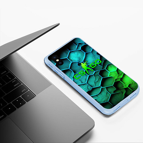 Чехол iPhone XS Max матовый CS GO green blue / 3D-Голубой – фото 3