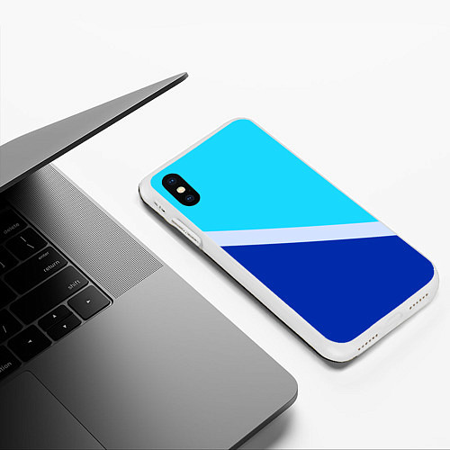 Чехол iPhone XS Max матовый Двуцветный голубой / 3D-Белый – фото 3