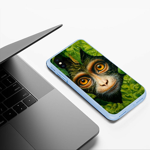 Чехол iPhone XS Max матовый Обезьянка в джунгли / 3D-Голубой – фото 3