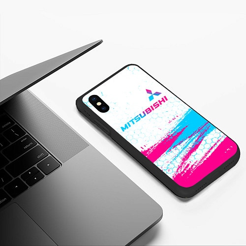 Чехол iPhone XS Max матовый Mitsubishi neon gradient style: символ сверху / 3D-Черный – фото 3