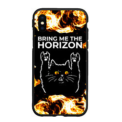 Чехол iPhone XS Max матовый Bring Me the Horizon рок кот и огонь, цвет: 3D-черный