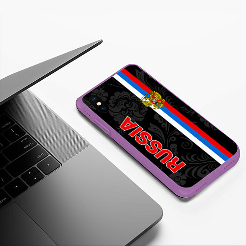 Чехол iPhone XS Max матовый Russia black style / 3D-Фиолетовый – фото 3