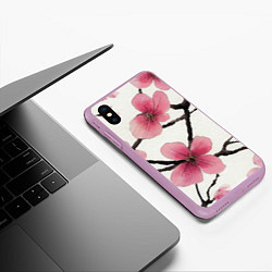 Чехол iPhone XS Max матовый Цветы и ветви японской сакуры - текстура холста, цвет: 3D-сиреневый — фото 2