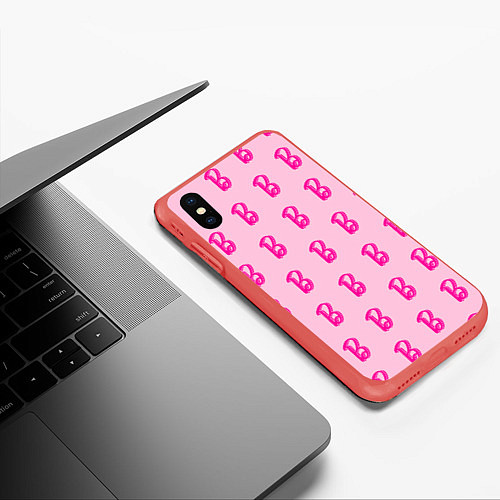 Чехол iPhone XS Max матовый Барби паттерн буква B / 3D-Красный – фото 3