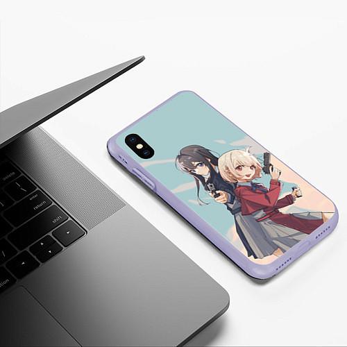 Чехол iPhone XS Max матовый Takina Inoue and Chisato Nishikigi - Lycoris Recoi / 3D-Светло-сиреневый – фото 3