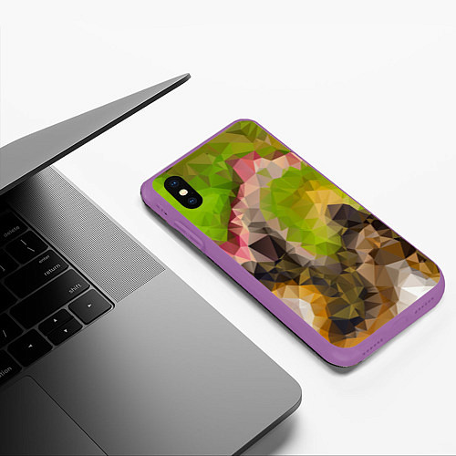 Чехол iPhone XS Max матовый Green brown pattern / 3D-Фиолетовый – фото 3