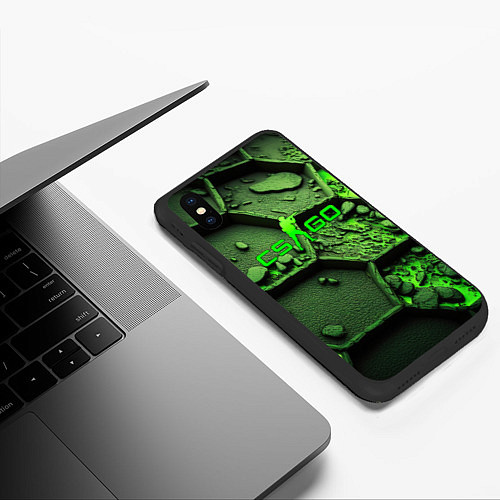 Чехол iPhone XS Max матовый CSGO green abstract / 3D-Черный – фото 3