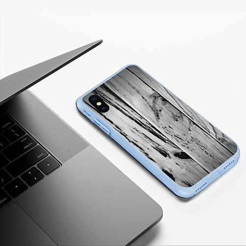 Чехол iPhone XS Max матовый Grey wood / 3D-Голубой – фото 3