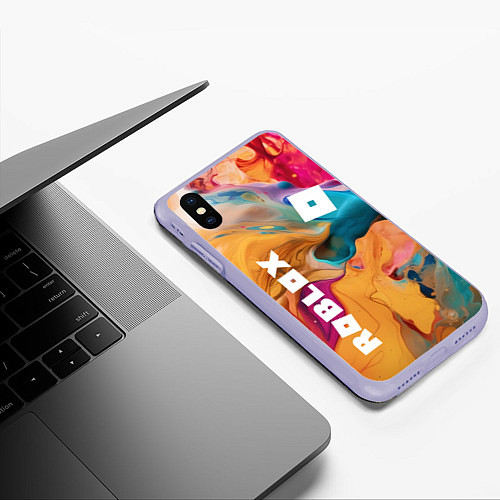 Чехол iPhone XS Max матовый Roblox Logo Color / 3D-Светло-сиреневый – фото 3