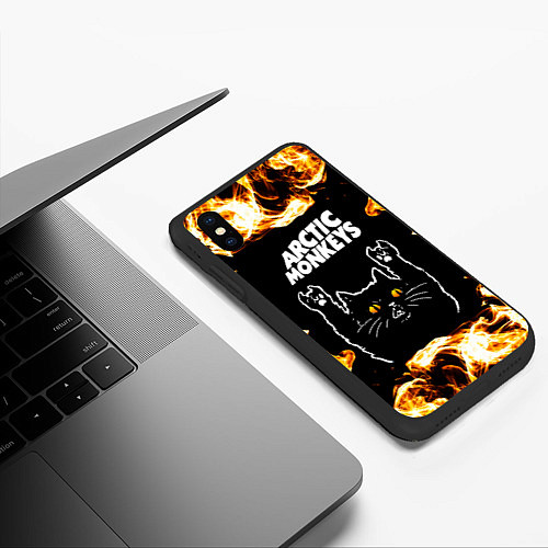 Чехол iPhone XS Max матовый Arctic Monkeys рок кот и огонь / 3D-Черный – фото 3