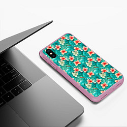 Чехол iPhone XS Max матовый Летние цветочки паттерн, цвет: 3D-розовый — фото 2