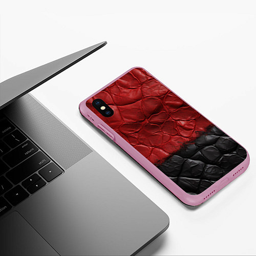Чехол iPhone XS Max матовый Черная красная текстура / 3D-Розовый – фото 3