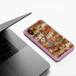 Чехол iPhone XS Max матовый Коллаж из сказочных зверей - совы, белки, ёжики, цвет: 3D-розовый — фото 2