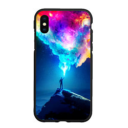 Чехол iPhone XS Max матовый Цветной космос и горы