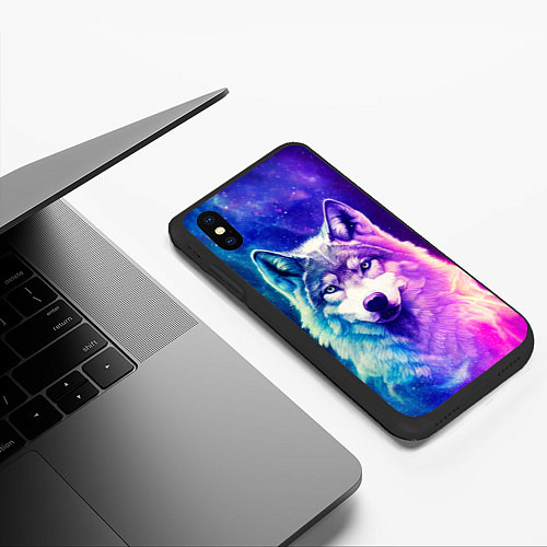 Чехол iPhone XS Max матовый Волк космический / 3D-Черный – фото 3