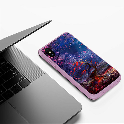 Чехол iPhone XS Max матовый Магический лес при луне / 3D-Сиреневый – фото 3