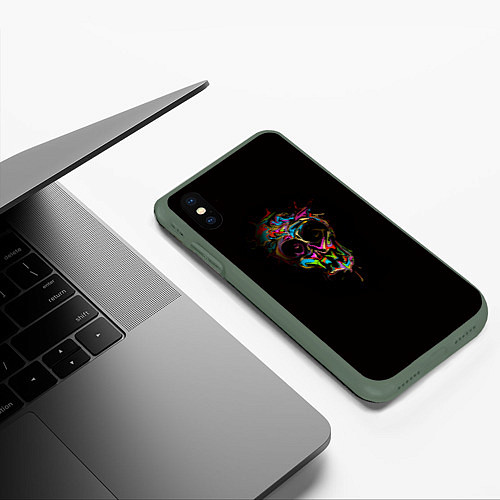 Чехол iPhone XS Max матовый Череп - потекшие краски / 3D-Темно-зеленый – фото 3