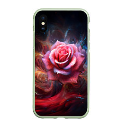 Чехол iPhone XS Max матовый Алая космическая роза - Нейросеть, цвет: 3D-салатовый