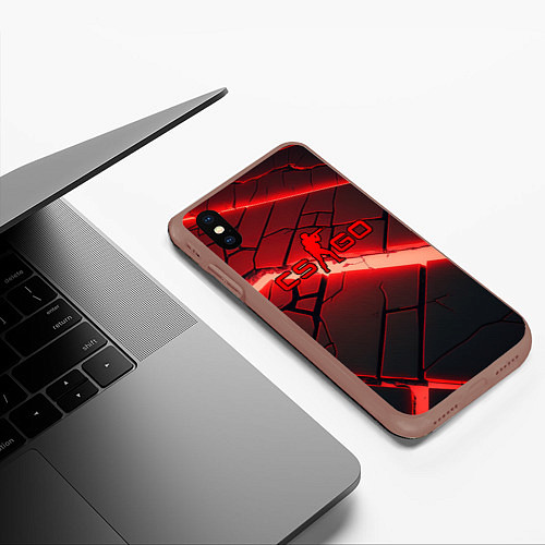 Чехол iPhone XS Max матовый CS GO red neon / 3D-Коричневый – фото 3