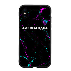 Чехол iPhone XS Max матовый Александра и неоновый герб России: символ сверху