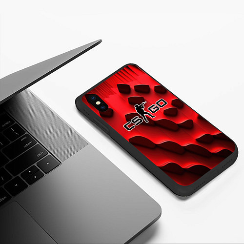 Чехол iPhone XS Max матовый CS GO black red abstract / 3D-Черный – фото 3