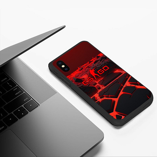 Чехол iPhone XS Max матовый CS GO red neon texture / 3D-Черный – фото 3