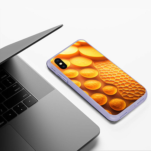 Чехол iPhone XS Max матовый Оранжевые круглые плиты / 3D-Светло-сиреневый – фото 3