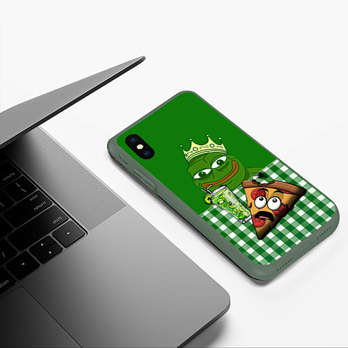 Чехол iPhone XS Max матовый Pepe King with pizza / 3D-Темно-зеленый – фото 3