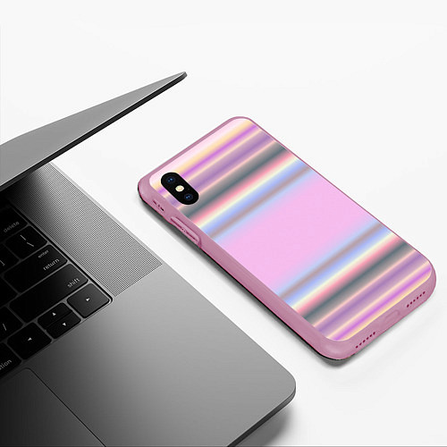 Чехол iPhone XS Max матовый Сиреневые полосы / 3D-Розовый – фото 3