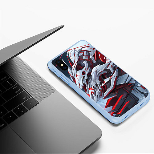 Чехол iPhone XS Max матовый Череп киберпанк / 3D-Голубой – фото 3