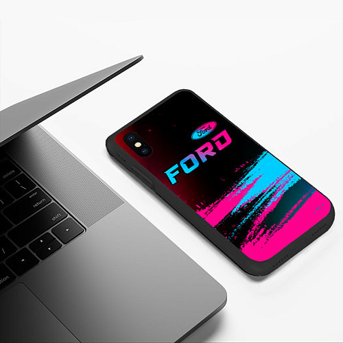 Чехол iPhone XS Max матовый Ford - neon gradient: символ сверху / 3D-Черный – фото 3
