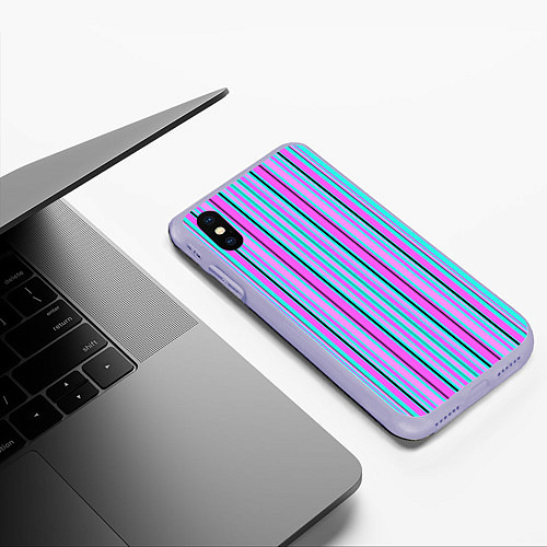 Чехол iPhone XS Max матовый Розово-голубой неновый полосатый узор / 3D-Светло-сиреневый – фото 3