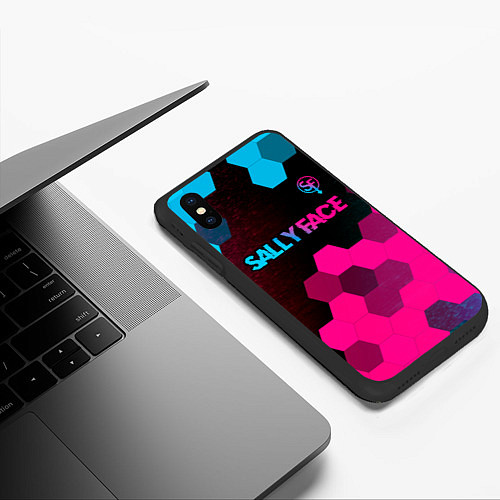 Чехол iPhone XS Max матовый Sally Face - neon gradient: символ сверху / 3D-Черный – фото 3