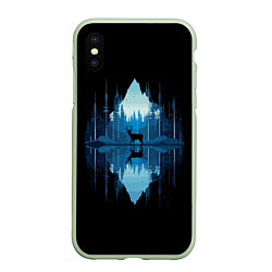 Чехол iPhone XS Max матовый Олень в ночном лесу, цвет: 3D-салатовый