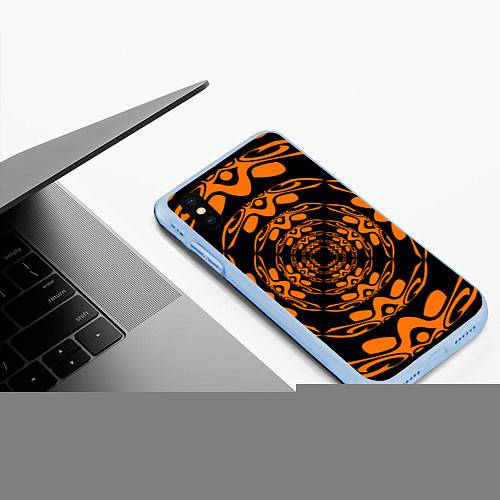 Чехол iPhone XS Max матовый Черно-рыжий узор / 3D-Голубой – фото 3