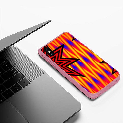 Чехол iPhone XS Max матовый Ассиметричный с многолучевыми звездами / 3D-Малиновый – фото 3